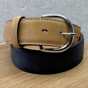 Silver Creek Mens Leather Suede Belt Tan Black Silver Buckle Size 30 USA Outdoor